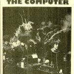 Black and white "Blame it on the computer" zine cover. Bold text title. Photocopied photograph of three member music band.