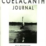 Black and white "the Coelacanth journal" issue 5 zine cover. Photograph of a big fish being pulled out of a body of water. Bold printed title at the top.