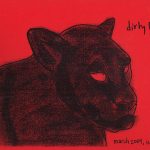 "dirty love" issue 2 cover. Black charcoal drawing of puma's head on a red background. Handwritten title.