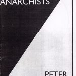 Black and white "Great Anarchists" zine cover. Text only. Page split diagonally, one half black and other half white.