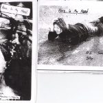 Black and white "here in my head" spring and summer 2009 zine covers. Photocopied photographs. Spring cover features a woman's face and a vintage gramoghone collage. Summer issue features a woman lying on her stomach.