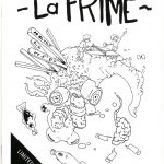 Black and white "La frime" cover. Line drawing of a couple playing table tennis on a top of a heap built from sushi, chopsticks and octopus-like creature.
