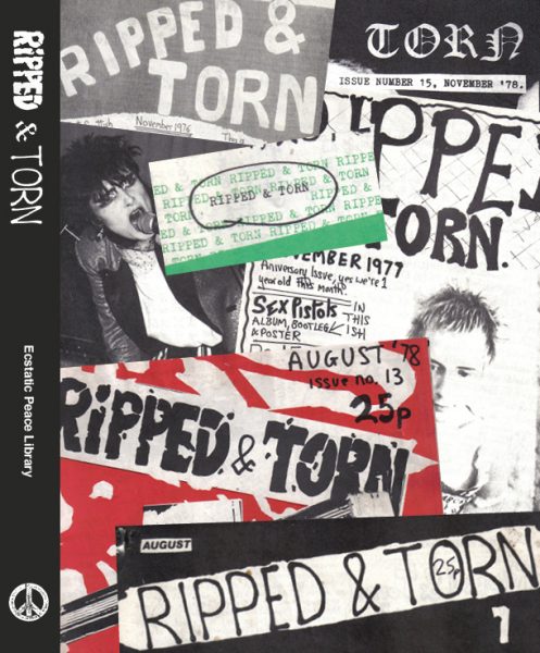 Mostly black and white collage consisting of 'Ripped & Torn' zine covers. Green and red elements.
