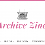 Pink printed text 'Anchor Archive Zine Library' with a small black illustration of a typewriter above it.