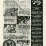 'Reason to believe' zine page. Black and white, printed, mostly text. Small photographs of an old warehouse, the 1 in 12 club meetings, and May Day protest.