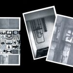 "Photographique" issue 2 zine. 3 black and white photographs showing interiors with exposed pipes and wiring. The first photograph is wrapped in a paper band with hand drawn cartoons.